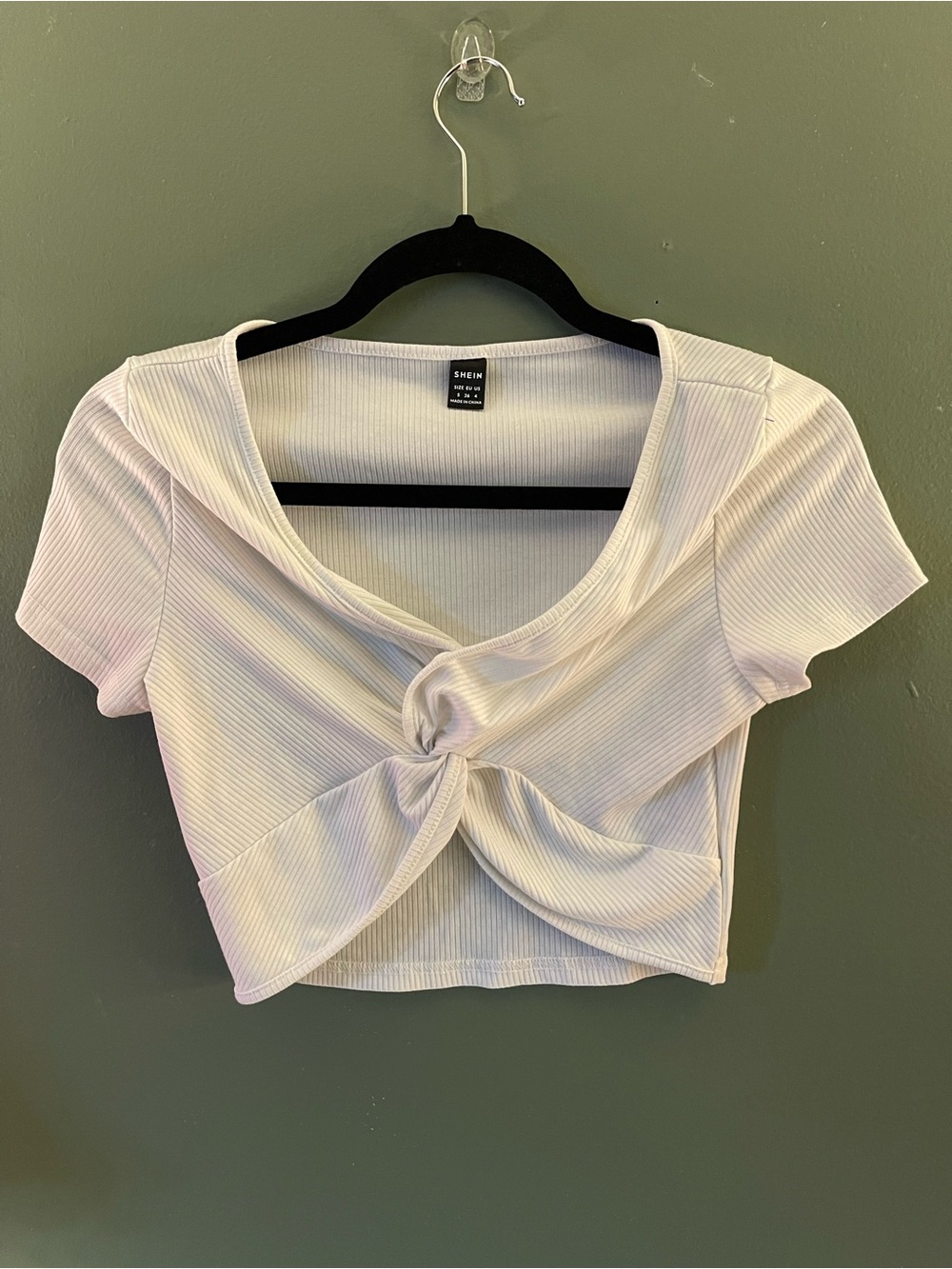 SHEIN White Knot-Front Ribbed Short Sleeve Crop Top